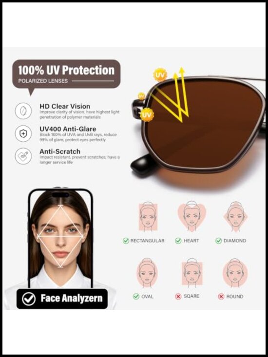 Polarized Aviator Sunglasses Women Men UV Protection Metal Frame Square Shape main image 6